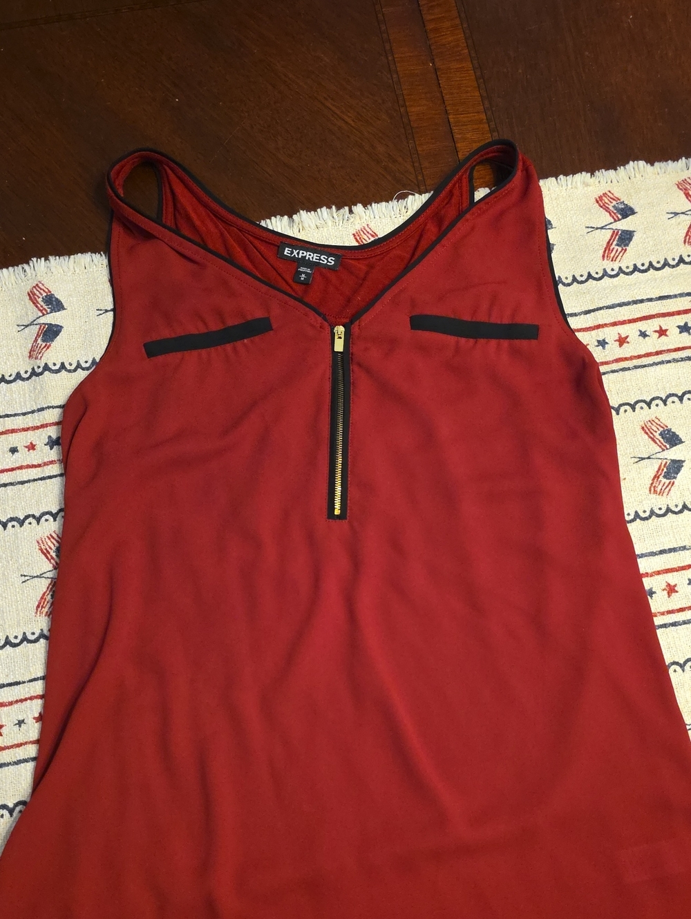 Express Red Sleeveless Zip-Front Camisole with Black Trim